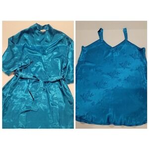 Vintage Barbizon XL Chemise & Robe Set Silky Lace Floral Lingerie Nightgown